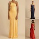 Women Fashion Sexy Satin Oblique Shoulder Slim Maxi Party Dress