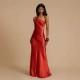 Women Fashion Sexy Satin Oblique Shoulder Slim Maxi Party Dress