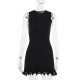 Women Fashion Elegant Contrast Color Wave Edge Round Neck Sleeveless Dress