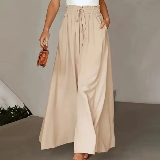 Women Casual Solid Color High Waist Wide Leg Pants Women Casual Solid Color High Waist Wide Leg Pants