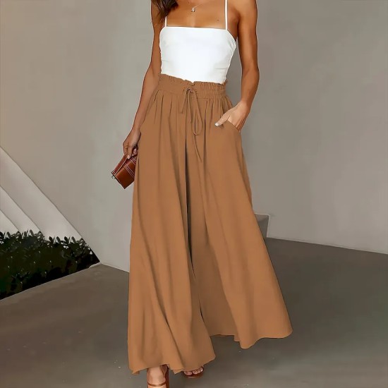 Women Casual Solid Color High Waist Wide Leg Pants Women Casual Solid Color High Waist Wide Leg Pants
