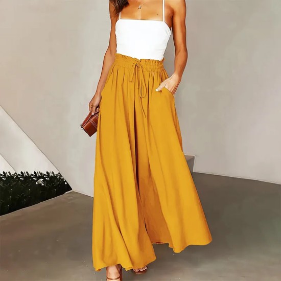 Women Casual Solid Color High Waist Wide Leg Pants Women Casual Solid Color High Waist Wide Leg Pants