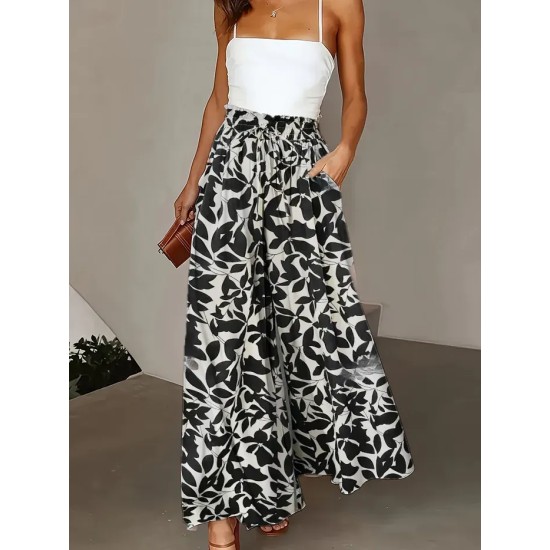 Women Casual Solid Color High Waist Wide Leg Pants Women Casual Solid Color High Waist Wide Leg Pants