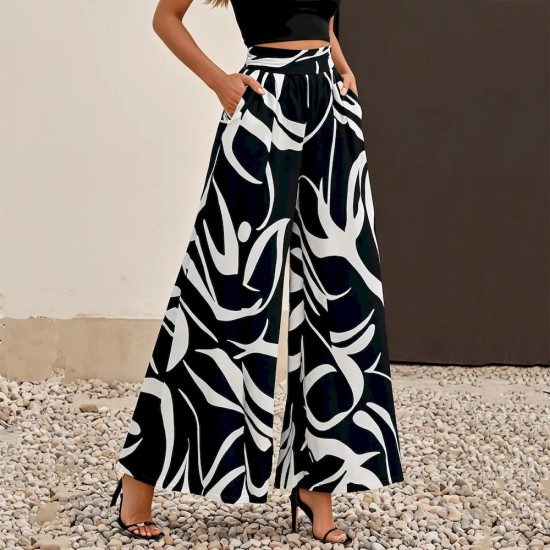Women Casual Solid Color High Waist Wide Leg Pants Women Casual Solid Color High Waist Wide Leg Pants