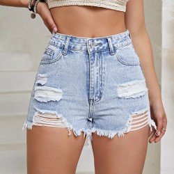 Women Fashion Ripped Denim Shorts
