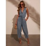 Women Fashion Casual Sleeveless Lapel Denim Jumpsuit Women Fashion Casual Sleeveless Lapel Denim Jumpsuit