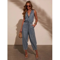 Women Fashion Casual Sleeveless Lapel Denim Jumpsuit Women Fashion Casual Sleeveless Lapel Denim Jumpsuit