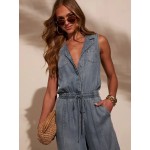 Women Fashion Casual Sleeveless Lapel Denim Jumpsuit Women Fashion Casual Sleeveless Lapel Denim Jumpsuit
