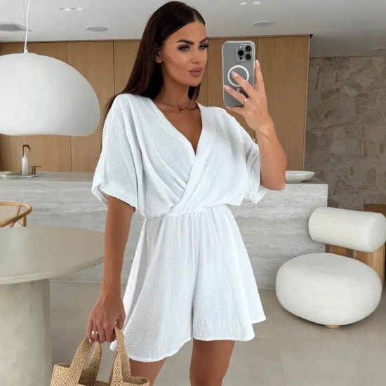 Women Fashion Solid Color V-Neck Loose Rompers Women Fashion Solid Color V-Neck Loose Rompers