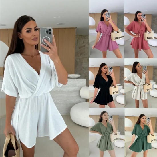 Women Fashion Solid Color V-Neck Loose Rompers Women Fashion Solid Color V-Neck Loose Rompers