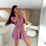 Women Fashion Solid Color V-Neck Loose Rompers Women Fashion Solid Color V-Neck Loose Rompers