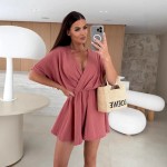 Women Fashion Solid Color V-Neck Loose Rompers Women Fashion Solid Color V-Neck Loose Rompers