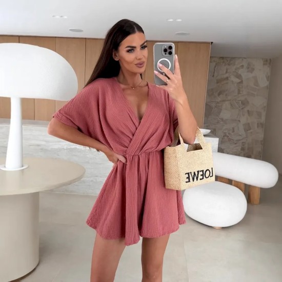 Women Fashion Solid Color V-Neck Loose Rompers Women Fashion Solid Color V-Neck Loose Rompers