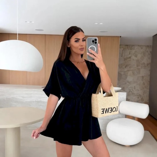 Women Fashion Solid Color V-Neck Loose Rompers Women Fashion Solid Color V-Neck Loose Rompers