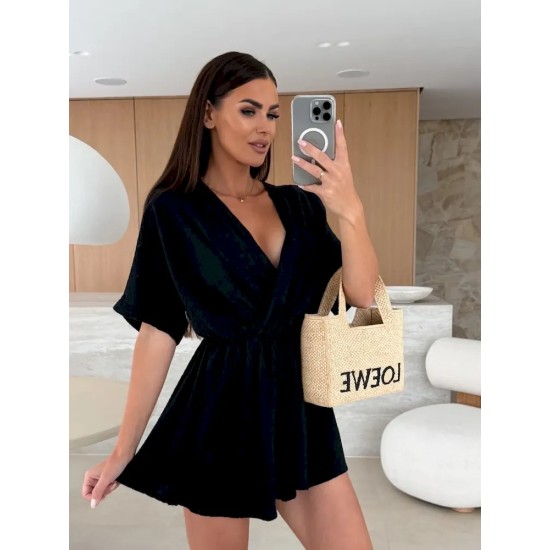Women Fashion Solid Color V-Neck Loose Rompers Women Fashion Solid Color V-Neck Loose Rompers