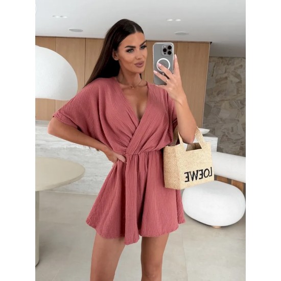 Women Fashion Solid Color V-Neck Loose Rompers Women Fashion Solid Color V-Neck Loose Rompers