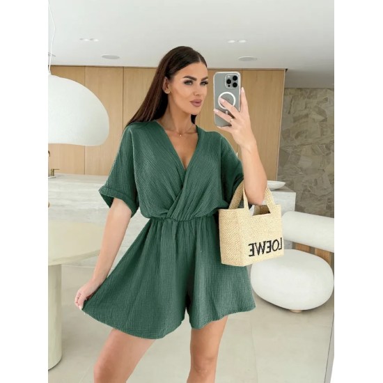 Women Fashion Solid Color V-Neck Loose Rompers Women Fashion Solid Color V-Neck Loose Rompers