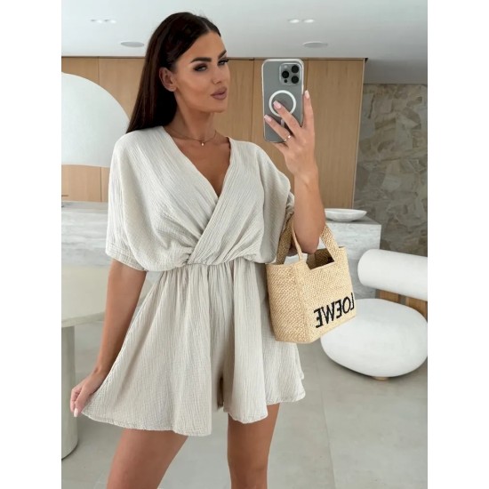 Women Fashion Solid Color V-Neck Loose Rompers Women Fashion Solid Color V-Neck Loose Rompers