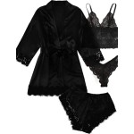 Sexy Women Lace Splicing Straps Long Sleeves Home Pajamas Four-Piece Set Sexy Women Lace Splicing Straps Long Sleeves Home Pajamas Four-Piece Set