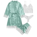 Sexy Women Lace Splicing Straps Long Sleeves Home Pajamas Four-Piece Set Sexy Women Lace Splicing Straps Long Sleeves Home Pajamas Four-Piece Set