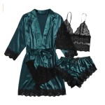 Sexy Women Lace Splicing Straps Long Sleeves Home Pajamas Four-Piece Set Sexy Women Lace Splicing Straps Long Sleeves Home Pajamas Four-Piece Set