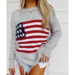 Women Fashion Casual Five-Pointed Star Stripe Flag Long-Sleeve Sweater Women Fashion Casual Five-Pointed Star Stripe Flag Long-Sleeve Sweater