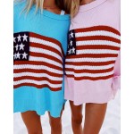 Women Fashion Casual Five-Pointed Star Stripe Flag Long-Sleeve Sweater Women Fashion Casual Five-Pointed Star Stripe Flag Long-Sleeve Sweater