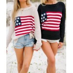 Women Fashion Casual Five-Pointed Star Stripe Flag Long-Sleeve Sweater Women Fashion Casual Five-Pointed Star Stripe Flag Long-Sleeve Sweater