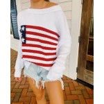 Women Fashion Casual Five-Pointed Star Stripe Flag Long-Sleeve Sweater Women Fashion Casual Five-Pointed Star Stripe Flag Long-Sleeve Sweater