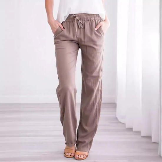 Women Casual Solid Color Cotton And Linen Drawstring Loose Wide-Leg Pants Women Casual Solid Color Cotton And Linen Drawstring Loose Wide-Leg Pants