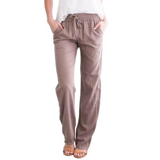 Women Casual Solid Color Cotton And Linen Drawstring Loose Wide-Leg Pants Women Casual Solid Color Cotton And Linen Drawstring Loose Wide-Leg Pants