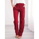Women Casual Solid Color Cotton And Linen Drawstring Loose Wide-Leg Pants Women Casual Solid Color Cotton And Linen Drawstring Loose Wide-Leg Pants