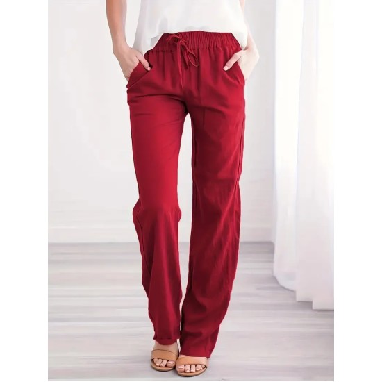 Women Casual Solid Color Cotton And Linen Drawstring Loose Wide-Leg Pants Women Casual Solid Color Cotton And Linen Drawstring Loose Wide-Leg Pants