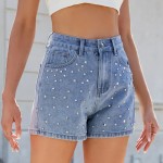 Women Fashion Beaded Rhinestone Denim Shorts Women Fashion Beaded Rhinestone Denim Shorts