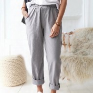 Women Casual Solid Color Cotton And Linen High Waist Pants