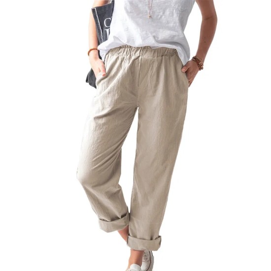 Women Casual Solid Color Cotton And Linen High Waist Pants Women Casual Solid Color Cotton And Linen High Waist Pants