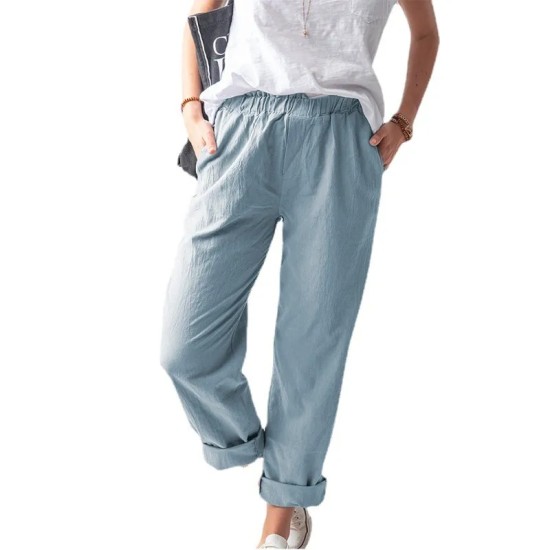 Women Casual Solid Color Cotton And Linen High Waist Pants Women Casual Solid Color Cotton And Linen High Waist Pants