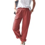Women Casual Solid Color Cotton And Linen High Waist Pants Women Casual Solid Color Cotton And Linen High Waist Pants