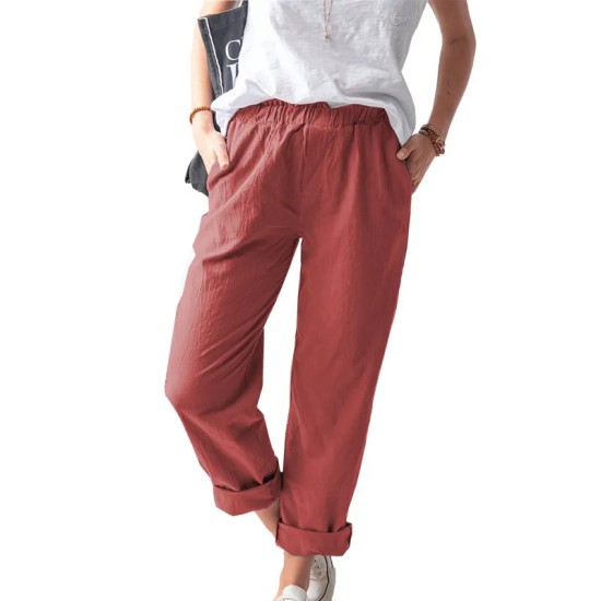 Women Casual Solid Color Cotton And Linen High Waist Pants Women Casual Solid Color Cotton And Linen High Waist Pants