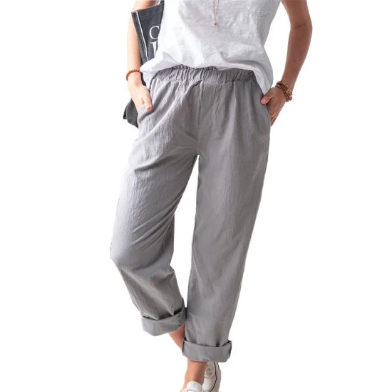 Women Casual Solid Color Cotton And Linen High Waist Pants Women Casual Solid Color Cotton And Linen High Waist Pants