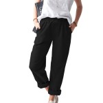 Women Casual Solid Color Cotton And Linen High Waist Pants Women Casual Solid Color Cotton And Linen High Waist Pants