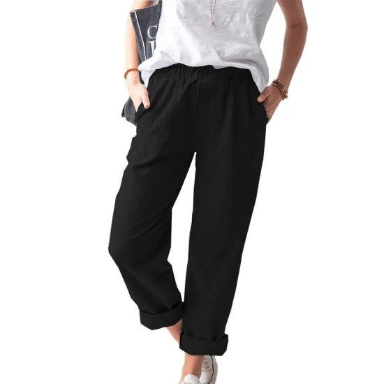 Women Casual Solid Color Cotton And Linen High Waist Pants Women Casual Solid Color Cotton And Linen High Waist Pants