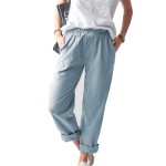 Women Casual Solid Color Cotton And Linen High Waist Pants Women Casual Solid Color Cotton And Linen High Waist Pants