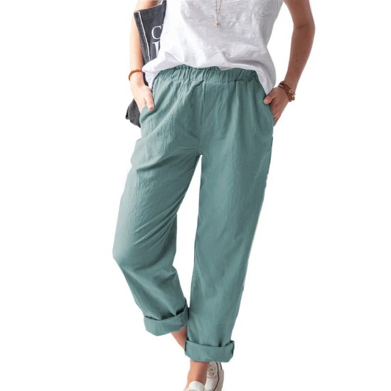 Women Casual Solid Color Cotton And Linen High Waist Pants Women Casual Solid Color Cotton And Linen High Waist Pants