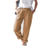 Women Casual Solid Color Cotton And Linen High Waist Pants Women Casual Solid Color Cotton And Linen High Waist Pants