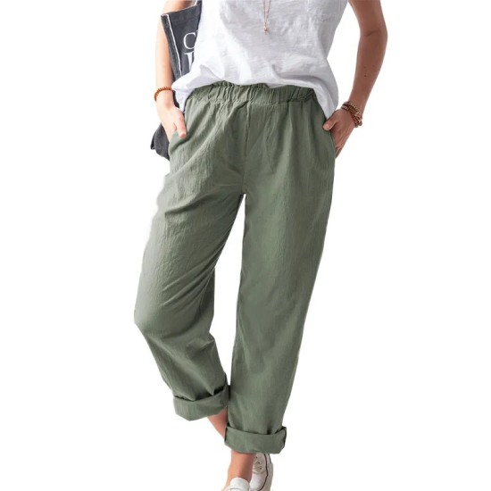 Women Casual Solid Color Cotton And Linen High Waist Pants Women Casual Solid Color Cotton And Linen High Waist Pants
