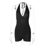 Women Fashion Sexy Solid Color Halter-Neck Lace-Up Backless Rompers Women Fashion Sexy Solid Color Halter-Neck Lace-Up Backless Rompers