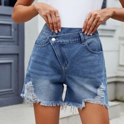 Women Fashion Irregular Edge Denim Shorts