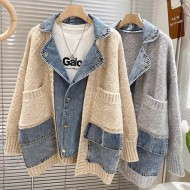 Women Fashion Distinctive Stitching Knitted Denim Jacket