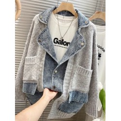 Women Fashion Distinctive Stitching Knitted Denim Jacket